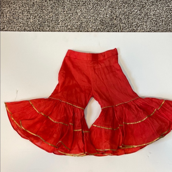 Vintage Red Two-Piece Set Beaded Embroidered Top & Ruffle Pants - Picture 11 of 16